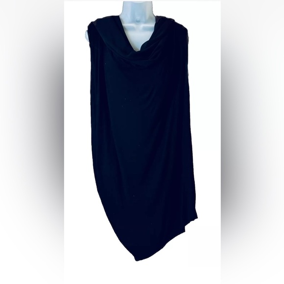 Religion Drape Neck Black Dress Size M UK 12 Rayon Silk Asymmetric Hem - Picture 1 of 10